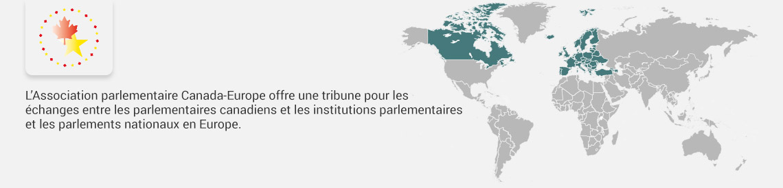 Logo CAEU, L’Association parlementaire Canada-Europe offre une tribune pour les échanges entre les parlementaires canadiens et les institutions parlementaires et les parlements nationaux en Europe.