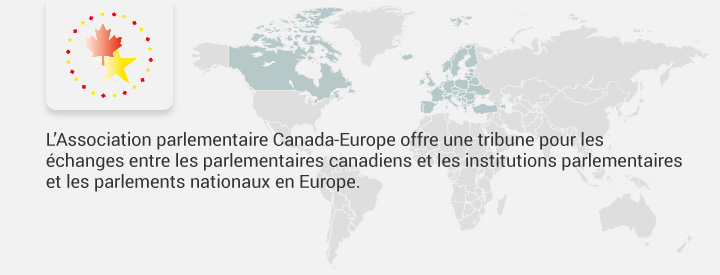 Logo CAEU, L’Association parlementaire Canada-Europe offre une tribune pour les échanges entre les parlementaires canadiens et les institutions parlementaires et les parlements nationaux en Europe.