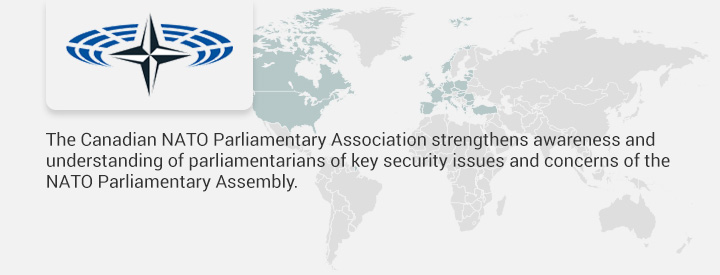 CANA logo, The Canadian NATO Parliamentary Association strengthens awareness and understanding of parliamentarians of key security issues and concerns of the NATO Parliamentary Assembly.
