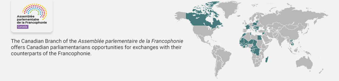 CAPF logo, The Canadian Branch of the Assemblée parlementaire de la Francophonie offers Canadian parliamentarians opportunities for exchanges with their counterparts of the Francophonie.