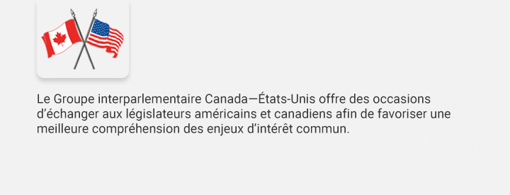 Logo CEUS, Le Groupe interparlementaire Canada-États-Unis offre des occasions d’échanger aux législateurs américains et canadiens afin de favoriser une meilleure compréhension des enjeux d’intérêt commun.