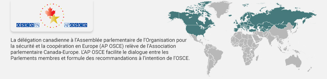 Logo SECO, La Délégation canadienne de l’Assemblée parlementaire de l’OSCE offre un cadre aux parlementaires canadiens pour échanger de l’information et des idées avec leurs homologues de la région.