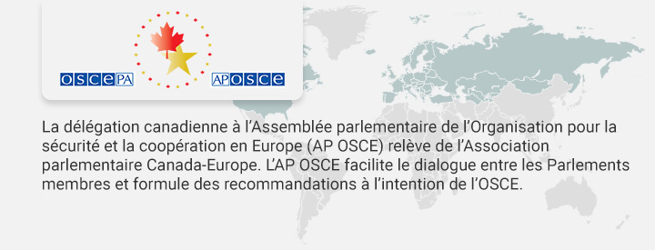 Logo SECO, La Délégation canadienne de l’Assemblée parlementaire de l’OSCE offre un cadre aux parlementaires canadiens pour échanger de l’information et des idées avec leurs homologues de la région.