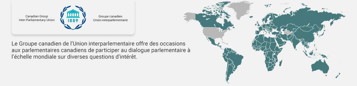 Logo UIPU, Le Groupe canadien de l’Union interparlementaire (UIP) offre des occasions aux parlementaires canadiens de participer au dialogue parlementaire à l’échelle mondiale sur diverses questions d’intérêt.