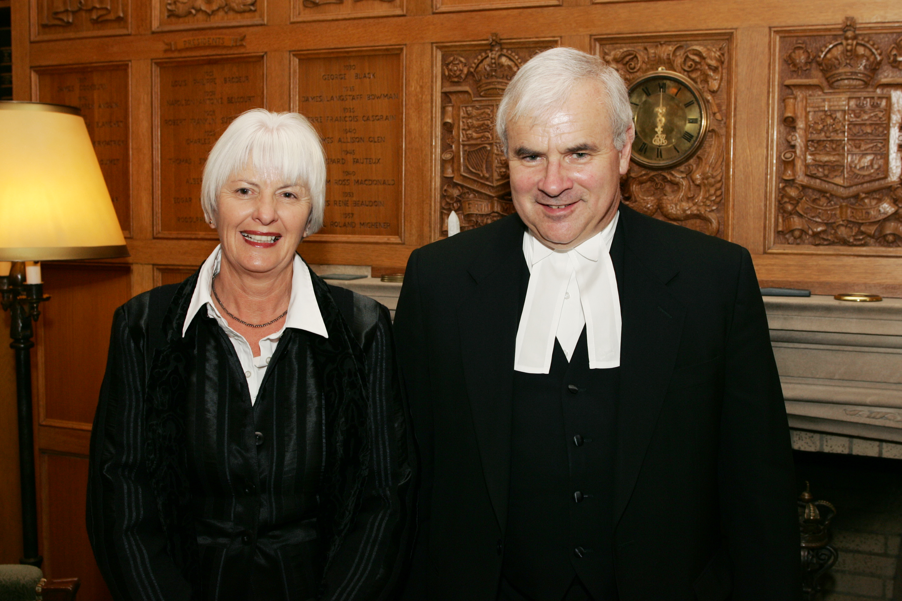 The Honourable Peter Milliken, M.P., Speaker of the House of Commons of Canada officially greets the Honourable Margaret Wilson, Speaker of the House of Representatives of New Zealand