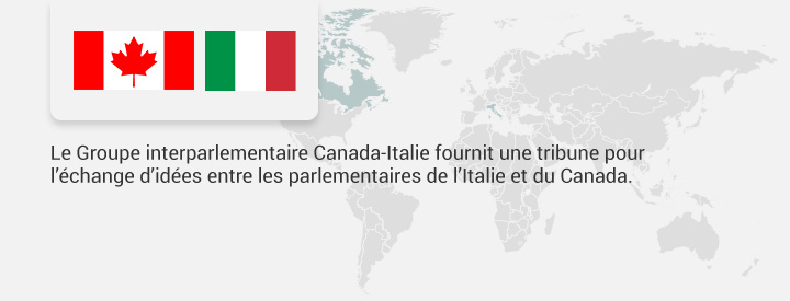 Le Groupe interparlementaire Canada-Italie fournit une tribune pour l’échange d’idées entre les parlementaires de l’Italie et du Canada.